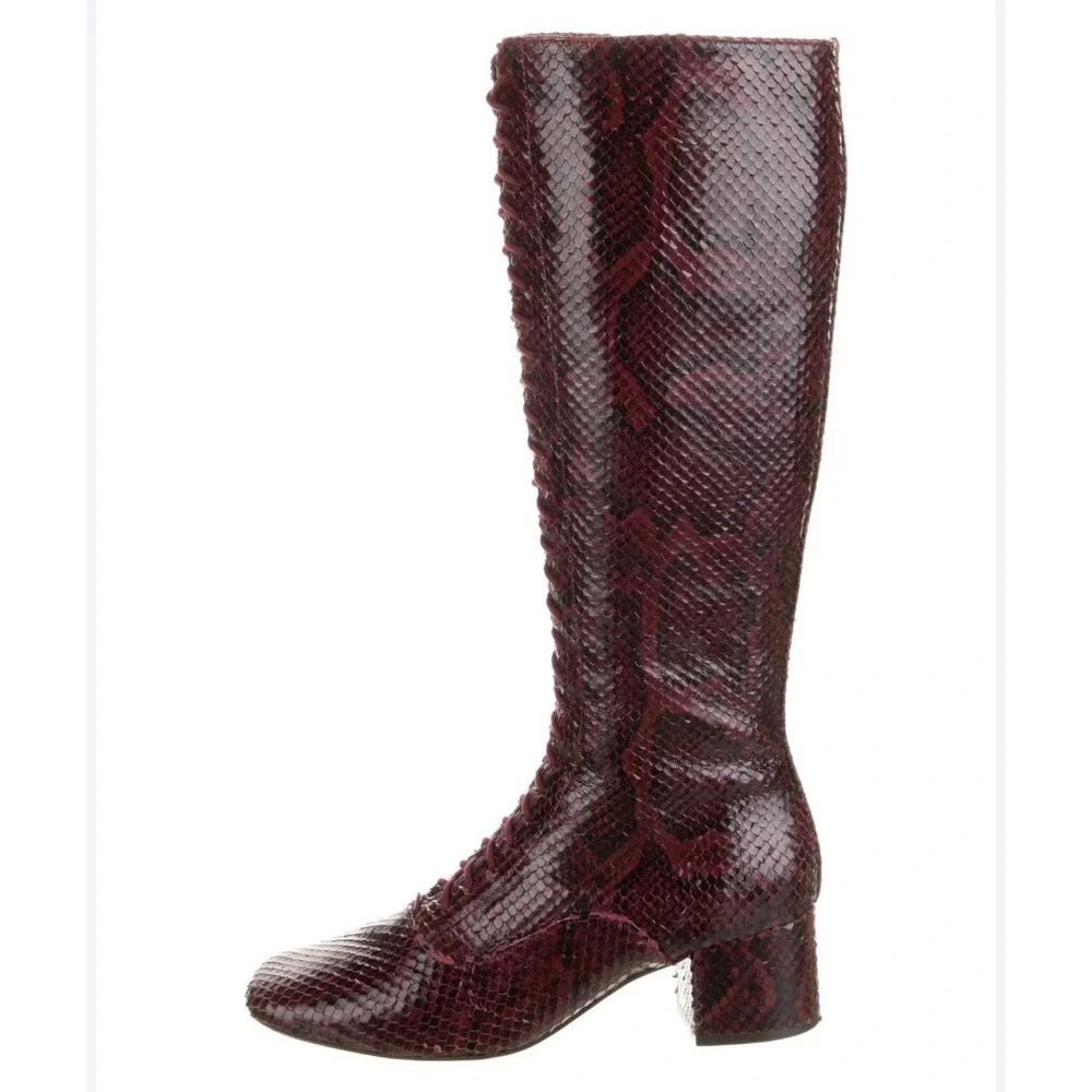 Kate Spade Lake‎ Snake-Embossed Leather Knee High Boots Burgundy  Victorian